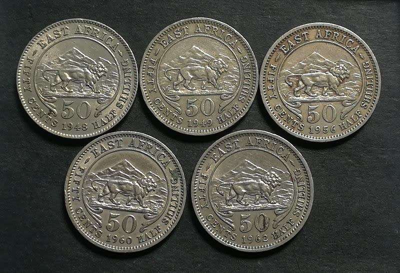 EAST AFRICA 1948+1949+1956+1960+1962 1/2 SHILLING (5 COINS)