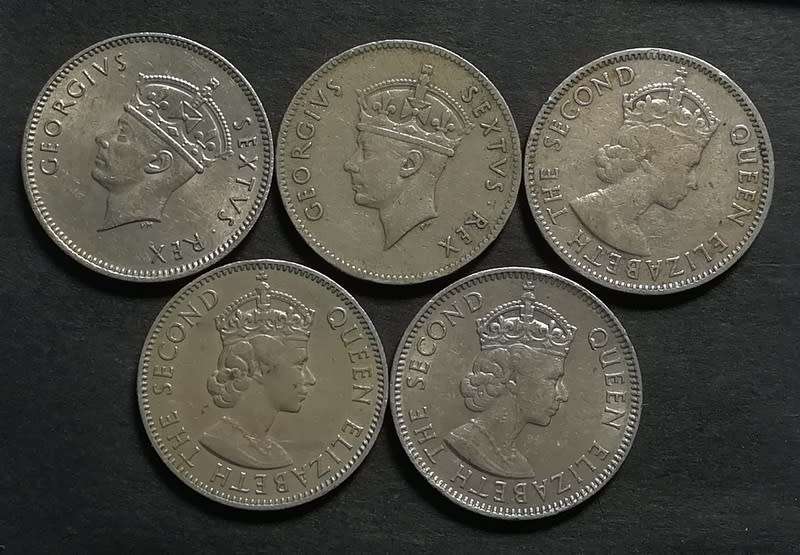 EAST AFRICA 1948+1949+1956+1960+1962 1/2 SHILLING (5 COINS)