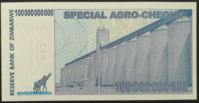 ZIMBABWE 2008 100 BILLION DOLLARS SPECIAL AGRO CHEQUE EF+