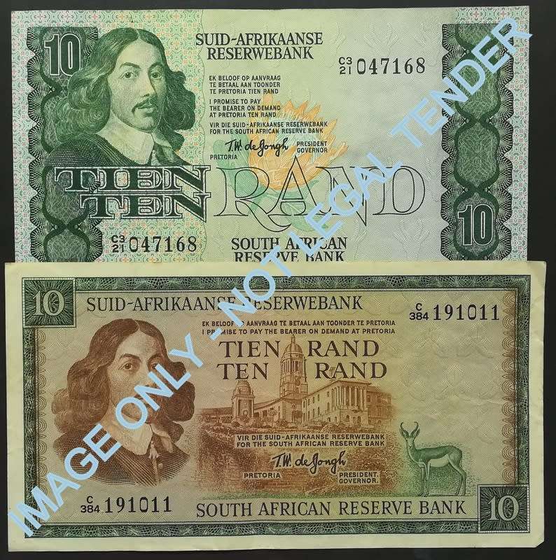 T W DE JONGH 10 RAND (2 NOTES)