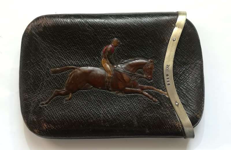 LONDON 1878 STERLING SILVER AND LEATHER CIGAR BOX 90X140MM