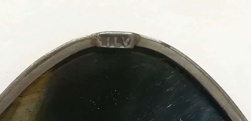 STERLING SILVER AND BLUE TIGER`S EYE BROOCH 32X45MM