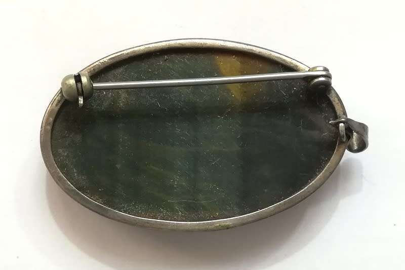 STERLING SILVER AND BLUE TIGER`S EYE PENDANT/BROOCH 25X38MM