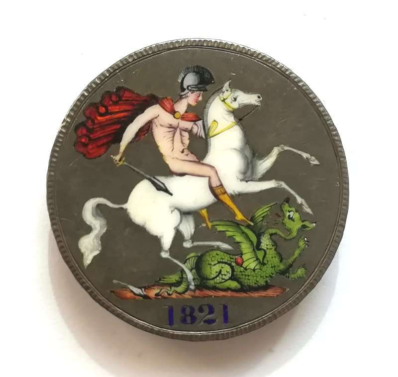 1821 GREAT BRITAIN ENAMEL SILVER CROWN BROOCH