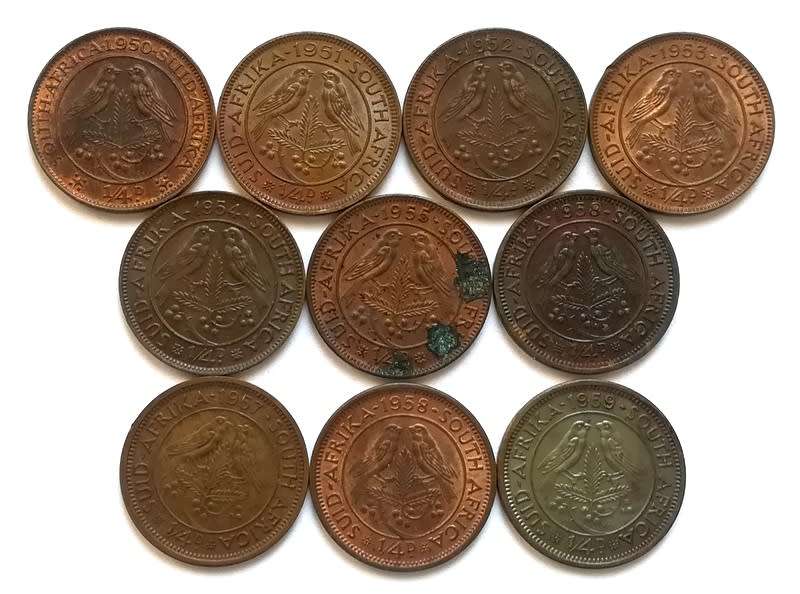 UNION 1950 TO 1959 1/4 PENNY - *ALL DATES* (10 COINS)