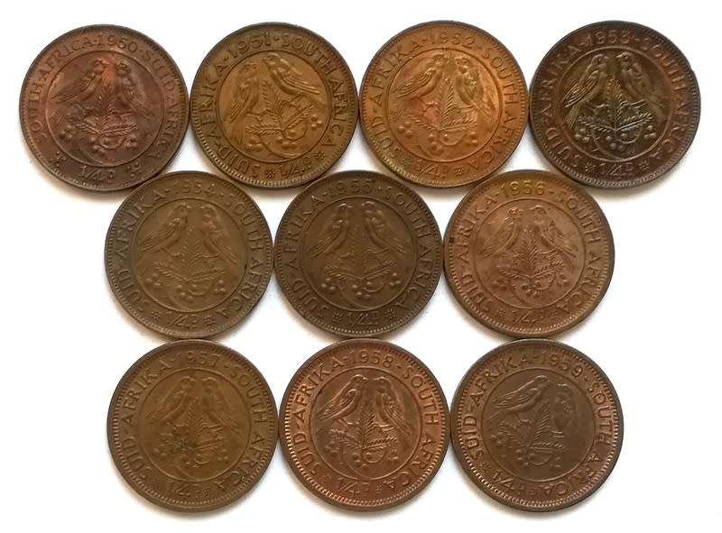 UNION 1950 TO 1959 1/4 PENNY - *ALL DATES* (10 COINS)