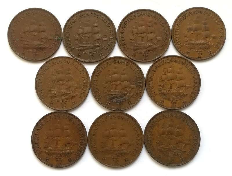 UNION 1940 TO 1949  PENNY *ALL DATES*  (10 COINS)