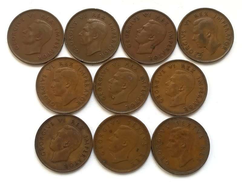 UNION 1940 TO 1949  PENNY *ALL DATES*  (10 COINS)