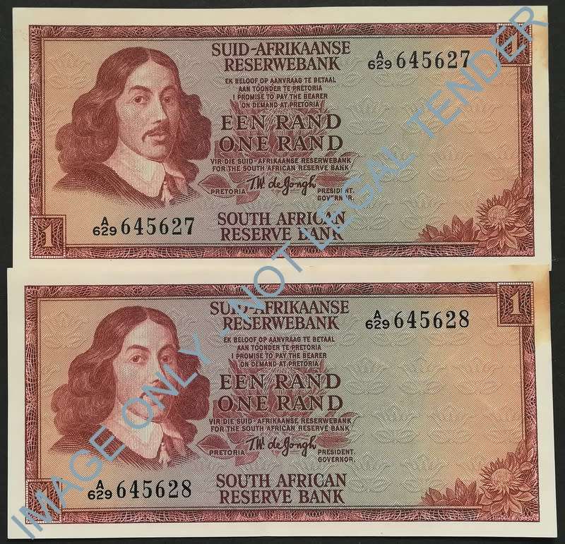 T W DE JONGH 1 RAND 1ST ISSUE (2 NOTES SEQUENCE)