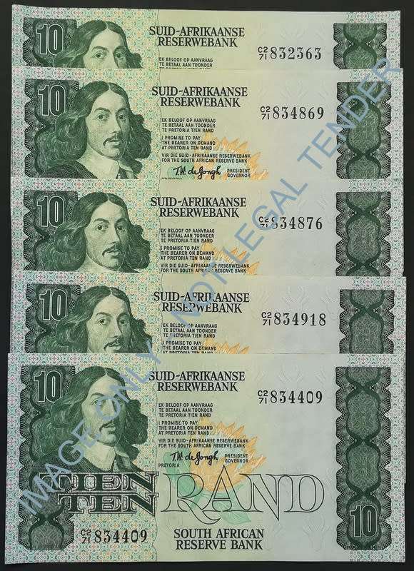 T W DE JONGH 10 RAND 4TH ISSUE (5 NOTES) **BID PER NOTE**