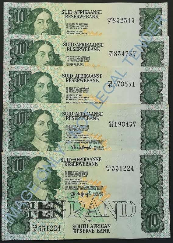 T W DE JONGH 10 RAND 4TH ISSUE (5 NOTES) **BID PER NOTE**