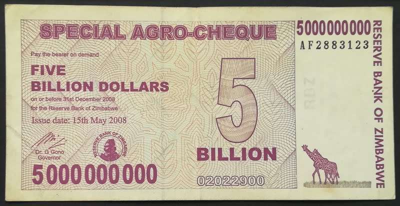 ZIMBABWE 2008   5 BILLION DOLLARS SPECIAL AGRO CHEQUE