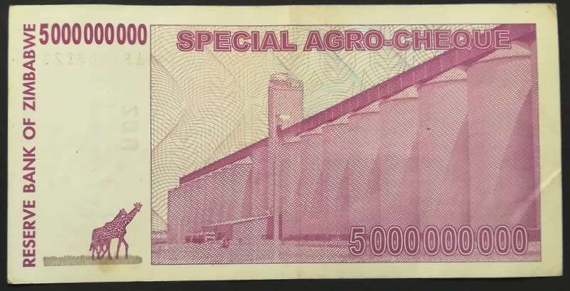 ZIMBABWE 2008   5 BILLION DOLLARS SPECIAL AGRO CHEQUE
