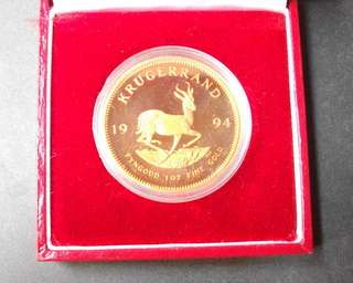 1 OZ GOLD KRUGER RAND 1994 IN RED S.A. MINT BOX PROOF