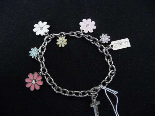 Silver Colour Charm Bracelet with Flower Charms
