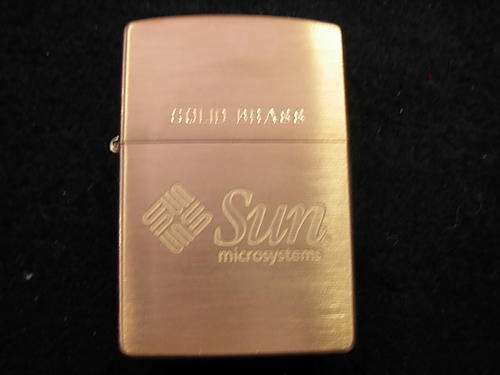 Solid brass zippo lighter with sun microsystems logo in mint condition @@@ Crazy R1 Start