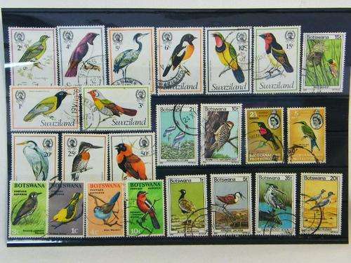 Lot of 24 Botswana and Swaziland bird themed stamps - as per photo