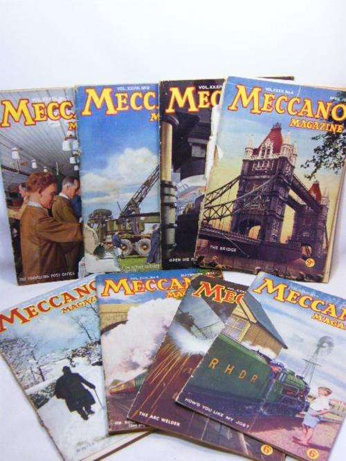 Lot of 8 vintage Meccano magazines - cover pages are loose - as per photo