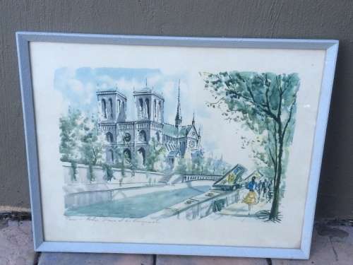 Paris street scene printing in frame by unknown artist - size 34 x 27 cm - as per photo