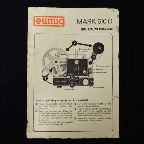 Eumig Mark 610 D dual 8 silent projector instruction manual (Some damage)