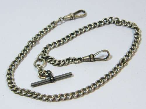 Antique hallmarked sterling silver pocketwatch fob chain - weighs 28.2 grams