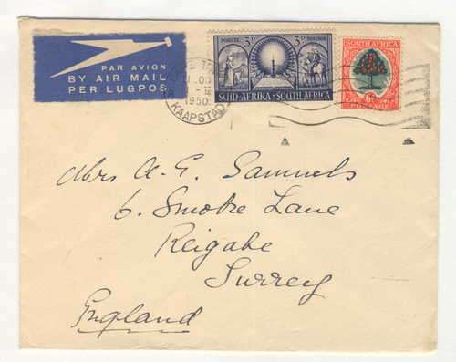 1950 UNION CASTLE LINE COVER from Cape Town, South Africa to Surrey, England