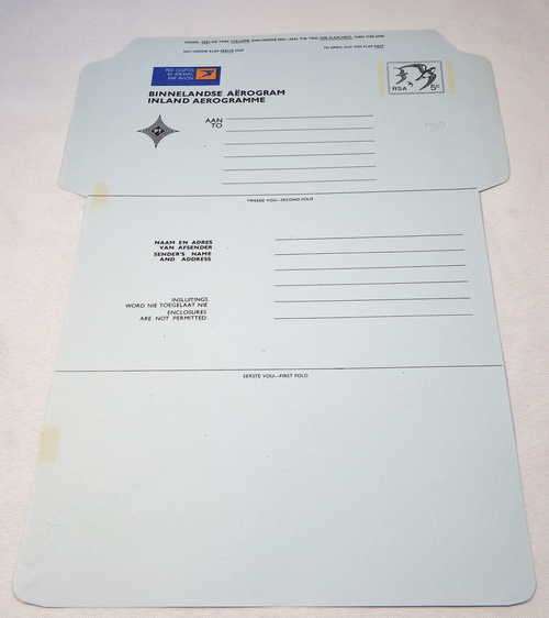 RSA Inland Aerogramme with pre printed 5 cents stamp - Unused