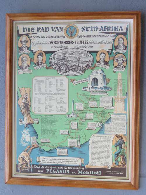 1938 Voortrekker eeufees poster-Issued by the Vacuum oil company - Framed & in excellent condition