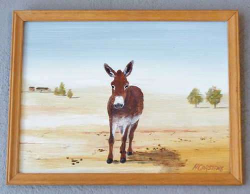 Hannes Carstens donkey painting - Size with frame 34 x 44 cm Size without frame 30 x 40 cm