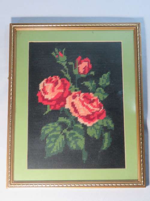 Vintage Roses embroidery in frame