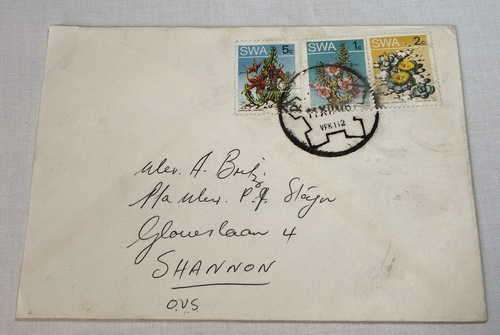 Postal cover posted at Field post office 112 to Shannon, Free State - With 3 SWA stamps