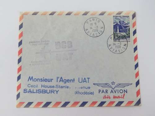 Airmail cover Paris,France to Salisbury, Rhodesia with French stamp cancelled 14-9-1960