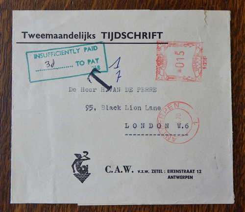 Newspaper wrapper posted Antwerpen, Netherlands to London 1970