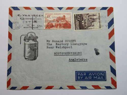 Airmail cover with French stamps used on Martinique cancelled 1952