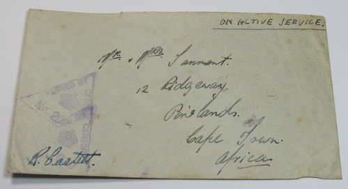 WW2 Active Service envelope - Passed by Censor - Posted to Pinelands, South Africa