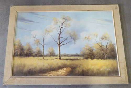 Oil on board landscape painting by C.Grant - Sizes in description below