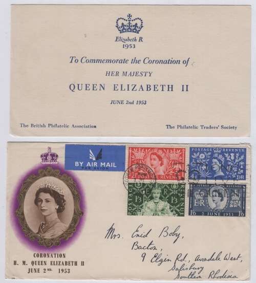 Cover sent from Cosham Portsmouth, UK to Salisbury, Rhodesia by Air mail with 4 British stamps