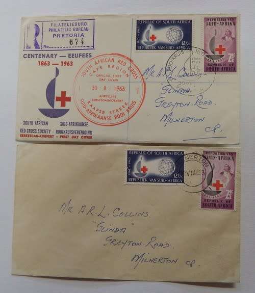 South Africa pair of 1963 Red Cross first day covers - Official and Unofficial