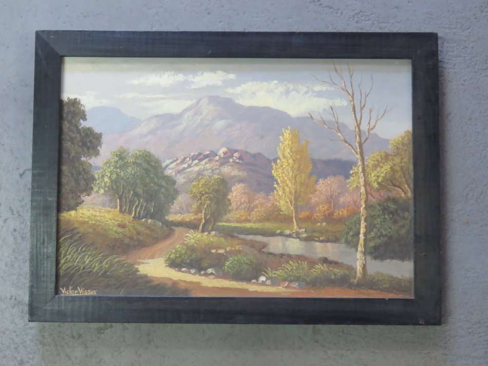 Victor Visser landscape oil painting - Art size: 47cm x 32cm - Frame size: 54cm x 39xm