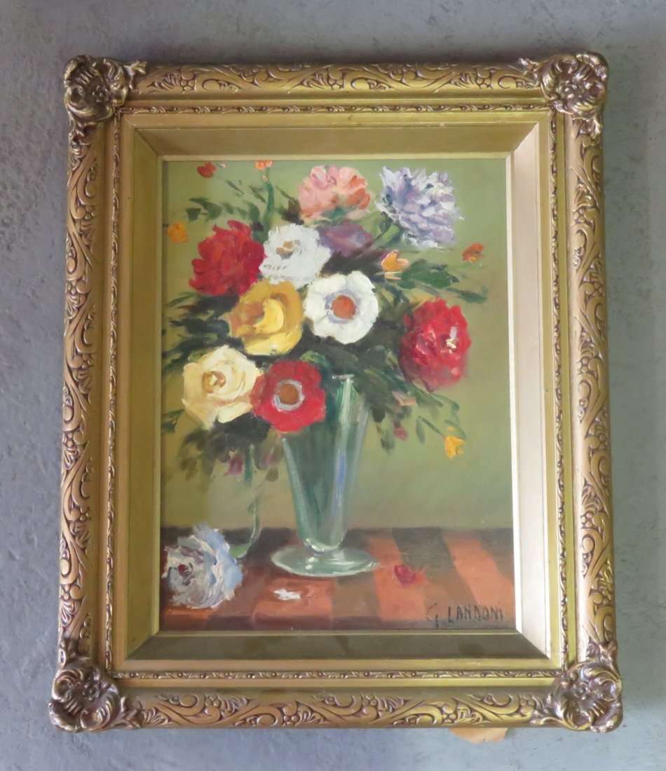 Oil on board still life painting by G Landoni - Sizes in description below