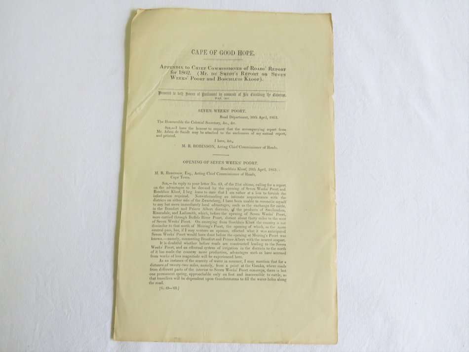 1863 Cape of Good Hope appendix o report on seven weeks-Poort and Boschluis kloof