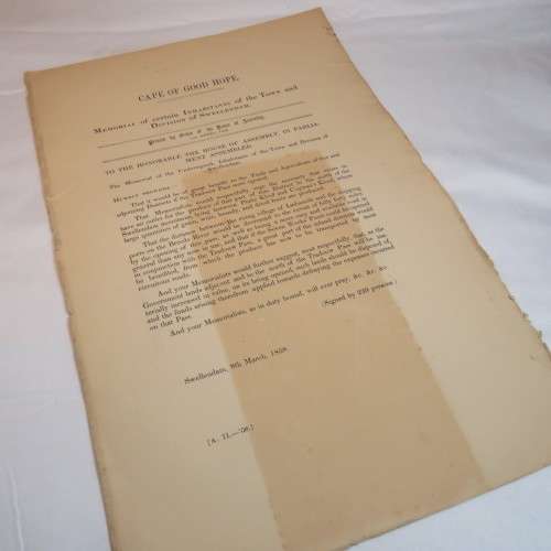 1858 Cape of Good Hope memorial to the House of Assembly by certain inhabitants of Swellendam