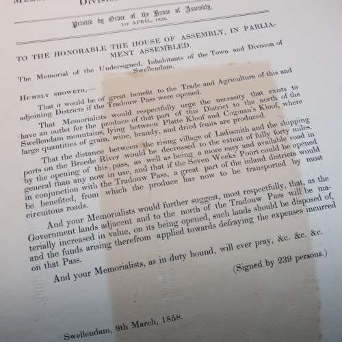 1858 Cape of Good Hope memorial to the House of Assembly by certain inhabitants of Swellendam