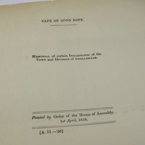 1858 Cape of Good Hope memorial to the House of Assembly by certain inhabitants of Swellendam