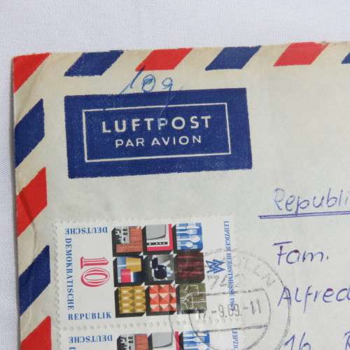 Postal History - Airmail cover Schmolln, DDR to Paar, South Africa with 4 DDR stamps on front