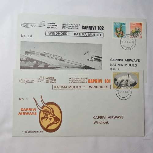 Lot of 2 Caprivi Airways flight covers No.1 and No.1 A