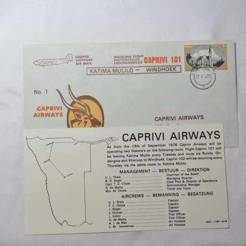 Lot of 2 Caprivi Airways flight covers No.1 and No.1 A