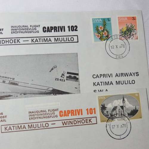 Lot of 2 Caprivi Airways flight covers No.1 and No.1 A