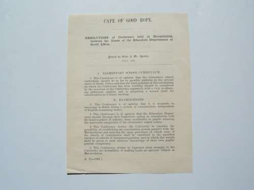 1903 Cape of Good Hope Resolution of conference between the heads of the education department of SA