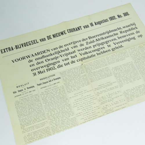 De Nieuwe Courant Newspaper of Netherlands 16 August 1902 with copy of Peace Treaty of Vereeniging